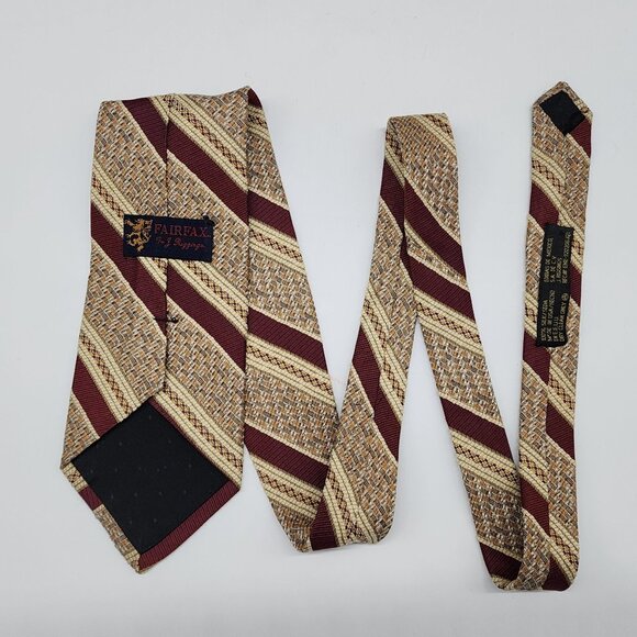 Fairfax for J Riggins Necktie Stripe Geometric Rust Beige  4" W 56.5" L Silk VTG - Picture 4 of 6